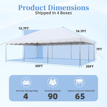 EROMMY 20x30 FT Outdoor Party Tent with expandable sidewall (sold separately), Heavy Duty Weekend Canopy with Carry Bags, 480GSM PVC Large Tent for Commercial Events, Parties, Weddings, White
