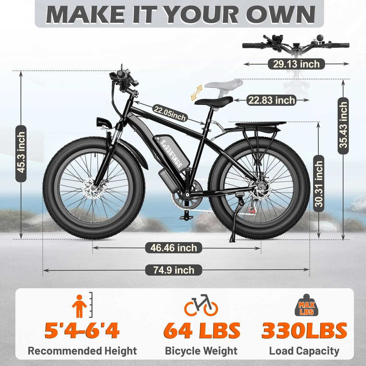 EROMMY Electric Bike for Adults,1500W Peak Motor, 26" Fat Tire E-Bike with 48V 13AH Battery, 25MPH Max 62 Miles Electric Motorcycle, 7-Speed Electric Mountain Bicycle