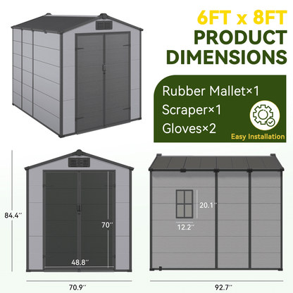 6x8 FT Outdoor Storage Shed, Weather-Resistant Shed with Lockable Double Doors & Built-In Floor, Sloped Roof Outdoor Shed for Backyard, Patio & Lawn, Black