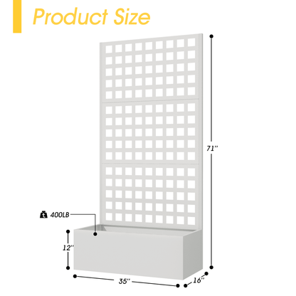 EROMMY Metal Planter Box with Trellis, 71"x 35"x 16" Raised Garden Bed with Trellis, Planter Box Trellis with Privacy Screen and Drainage Holes, White