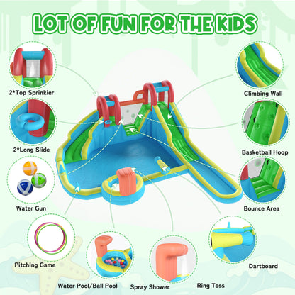 EROMMY Inflatable Water Slide,10 in 1 Double Water Slide Bounce House for Kids 3-12 with Blower, Splash Pool, Water Cannon, Climbing Wall, Basketball Hoop for Kids Indoor Outdoor Backyard