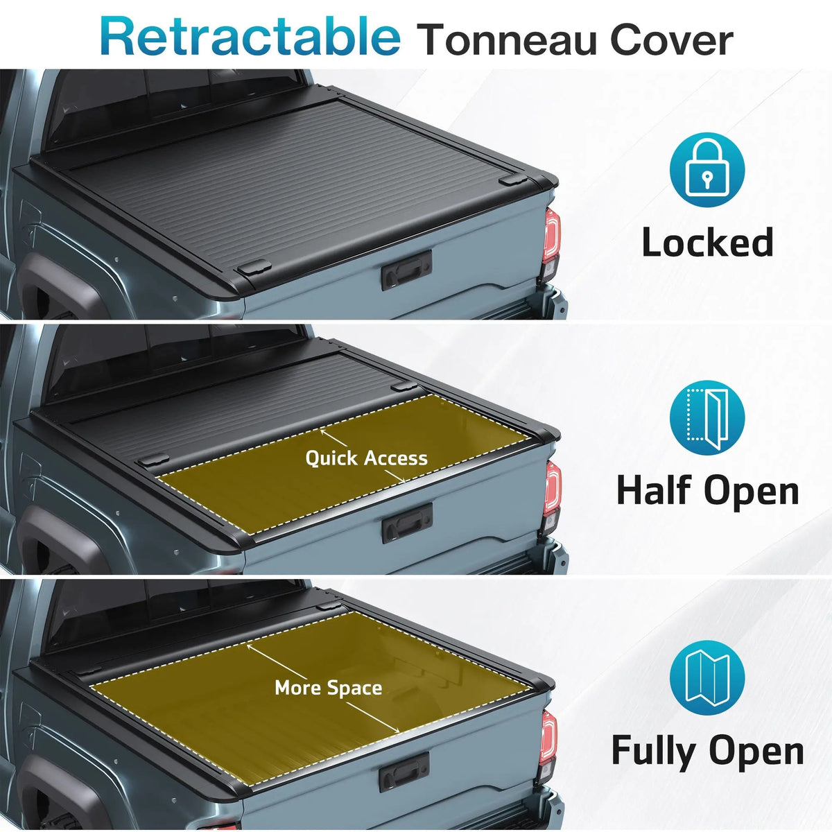 EROMMY Retractable Hard Truck Bed Tonneau Cover for 2016-2026 Toyota Tacoma 5 Ft(60'') with Double Key Lock & LED Light,Aluminum Matte Black