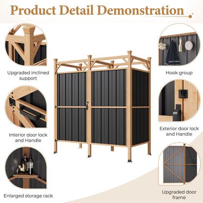 EROMMY Outdoor Shower Enclosure with Lockable Door, Weatherproof Outdoor Shower Stall with Metal Panels, Hooks & Shelves - Perfect for Pool Wash Station, Backyard & Beach Rinse Area Large Version