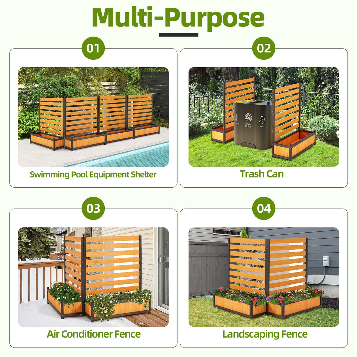 EROMMY No-Dig Privacy Fence Planter, Wood Outdoor Screen for AC Unit, Trash & Flower Bed, Weather-Resistant, (2PCS 36" W x 45" H Yellow)