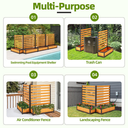 EROMMY No-Dig Privacy Fence Planter, Wood Outdoor Screen for AC Unit, Trash & Flower Bed, Weather-Resistant, (2PCS 36" W x 45" H Yellow)
