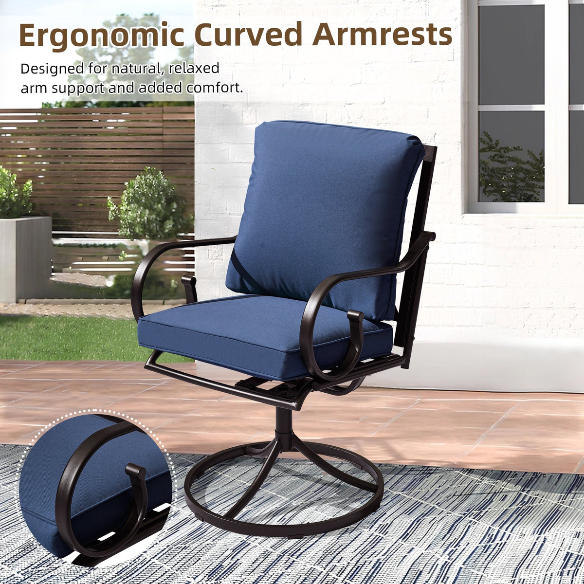 Erommy  Patio Swivel Chair Set of 4, Outdoor Dining Chairs with Cushions, Blue