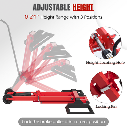 EROMMY 500LB Hydraulic Mower Lift for 40-47.6" Axle, 24" Lawn Tractor Jack with 3-Height Adjustment, Red