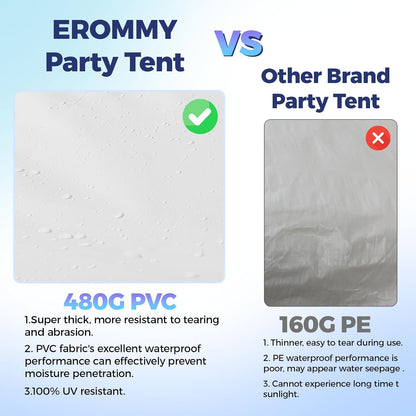 EROMMY 20x20ft Pole Party Tent, Heavy Duty Outdoor Canopy with Carry Bags, Large White Event Tent