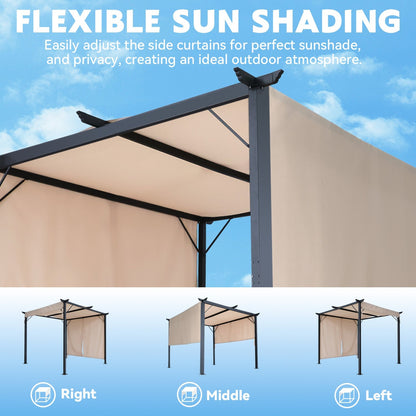 EROMMY Outdoor Pergola 10x10 Ft, Metal Freestanding Shelter with Adjustable Side Sun Shades, Canopy for Patios Backyard Garden Deck (Beige)