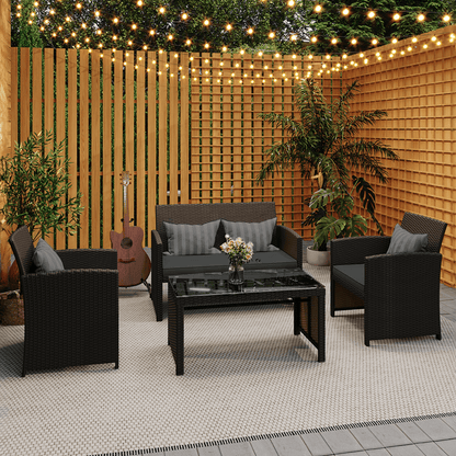 EROMMY 4-Piece Patio Furniture Set, Outdoor Wicker Patio Conversation Set with Cushions, Sofa & Glass Coffee Table, Gray