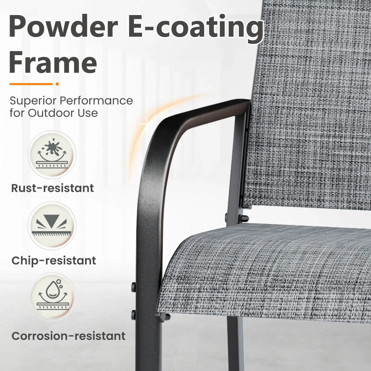 EROMMY Patio Chairs Set of 4, 330 LBS Capacity, 17.83" Widened Outdoor Dining Chairs with All Weather Quick-Drying Textilene & Metal Frame, Gray
