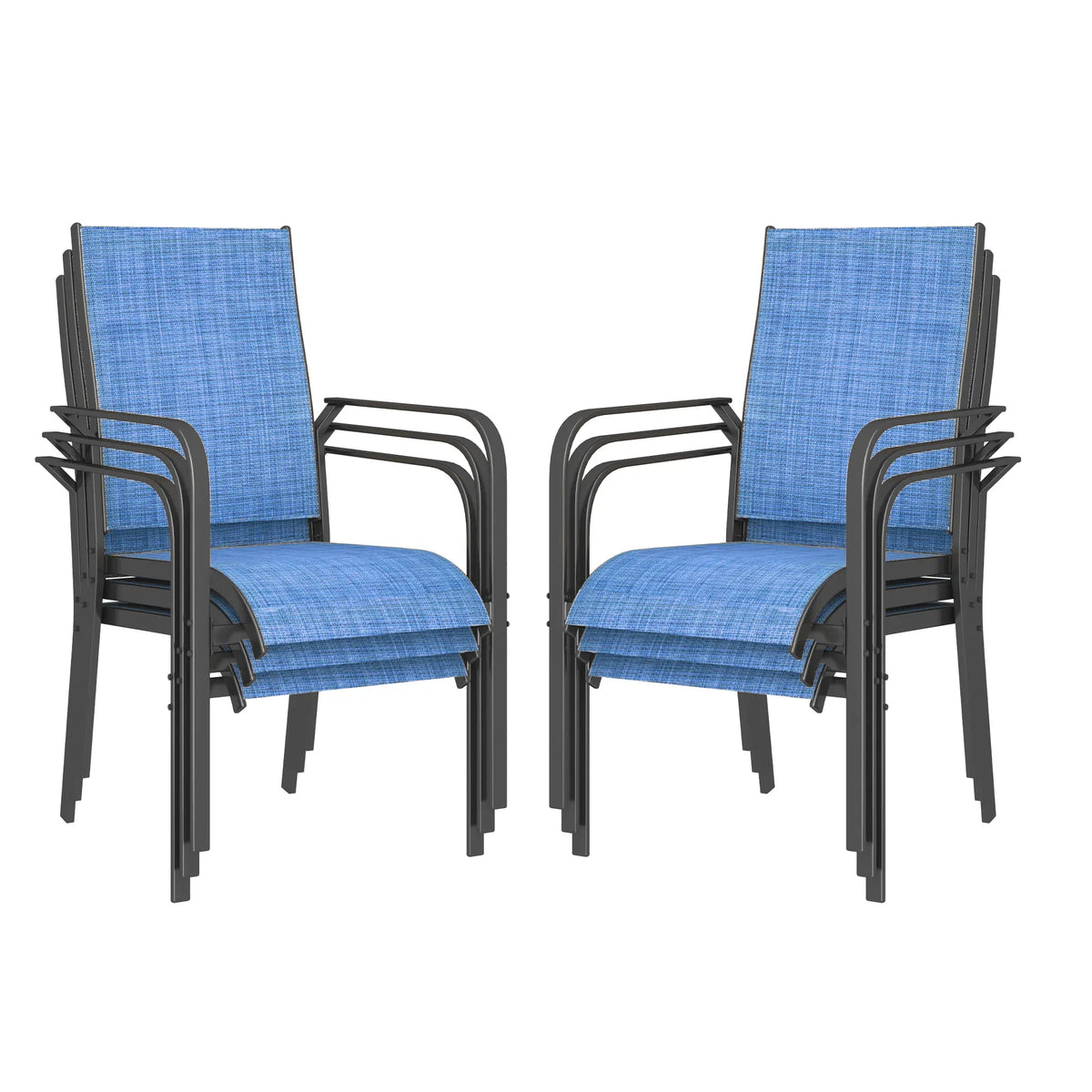EROMMY 6 Pack Outdoor Dining Chairs, Stackable Patio Chairs with Breathable Textilene & Durable Metal Frame, Blue