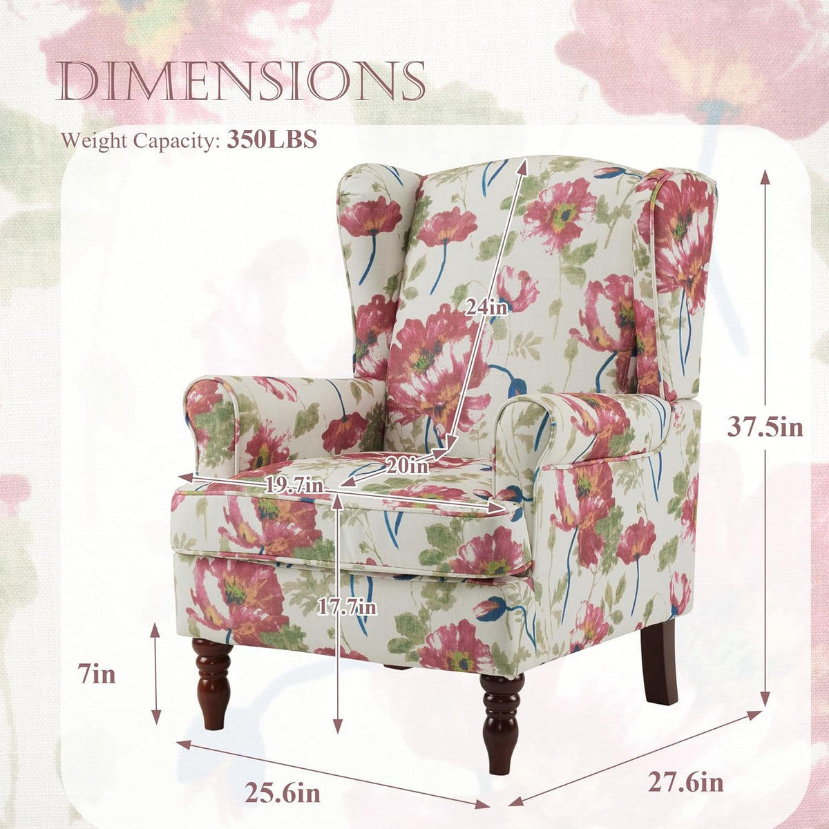 EROMMY 2PCS Fabric Accent Chairs, Modern Upholstered Armchairs, Pink Floral