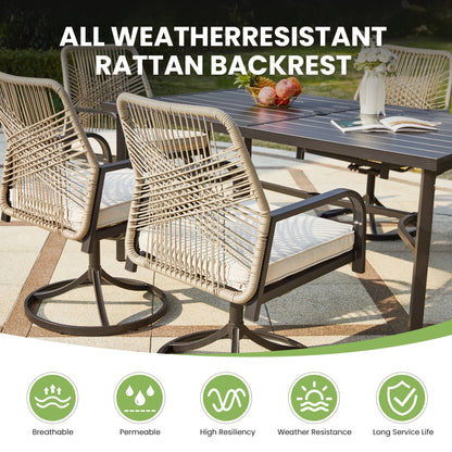 EROMMY Swivel Patio Chairs Set of 4, Outdoor Rattan Dining Chairs with Thickened Cushions, Beige