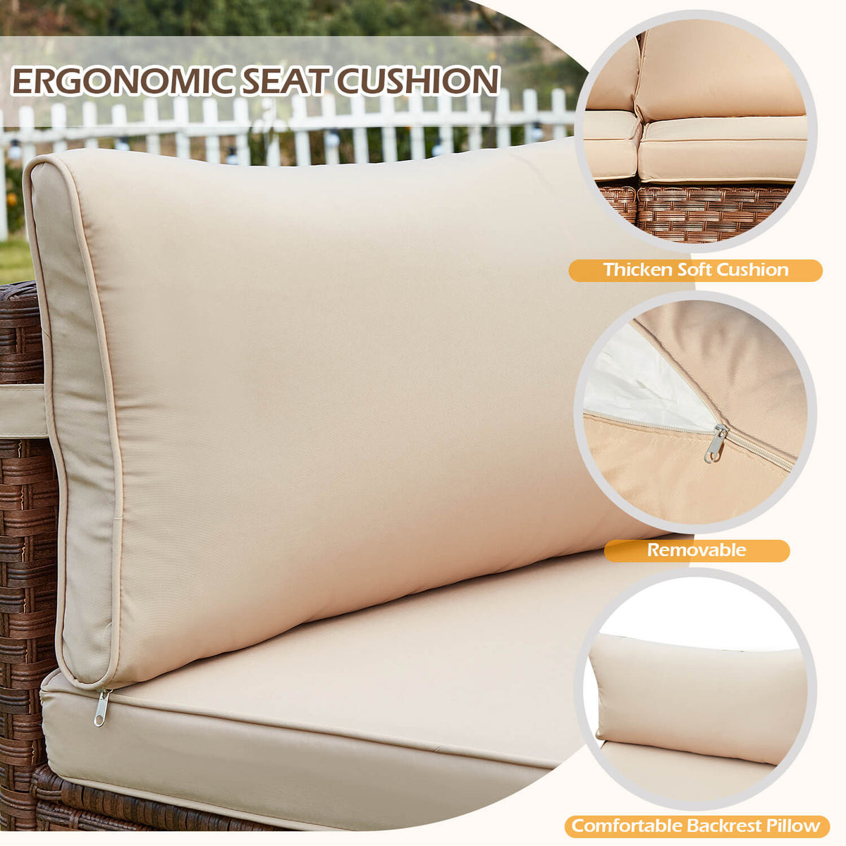 EROMMY Outdoor Patio Furniture Set, 7-Piece Half-Moon Wicker Patio Sofa Set with Storage Table, Brown & Beige