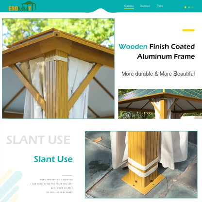 EROMMY 12X16 Gazebo with Wooden Grain Coated Aluminum Frame