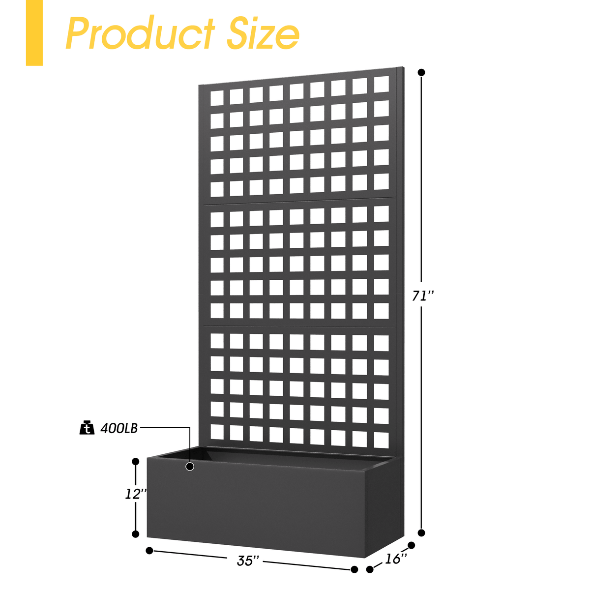 EROMMY Metal Planter Box with Trellis, 71"x 35"x 16" Raised Garden Bed with Trellis, Planter Box Trellis with Privacy Screen and Drainage Holes, Black