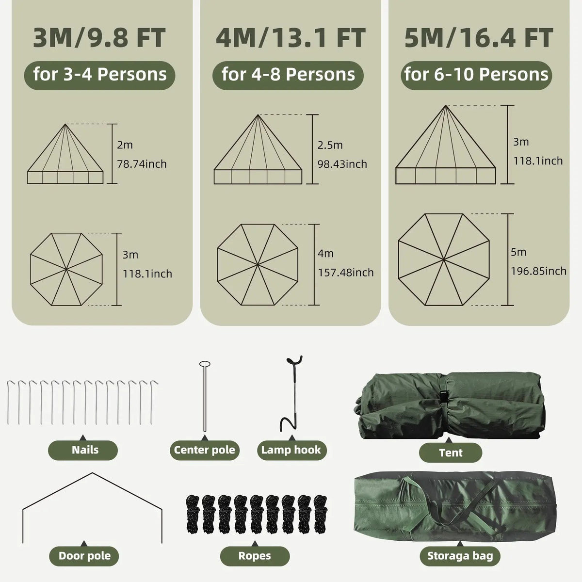 EROMMY Bell Tent for Family Camping, 16.4 FT Yurt Tent with Stove Jack, 4 Season Oxford Tents for Outdoor Party, Hot Tent Shelter Fits 3-4 People
