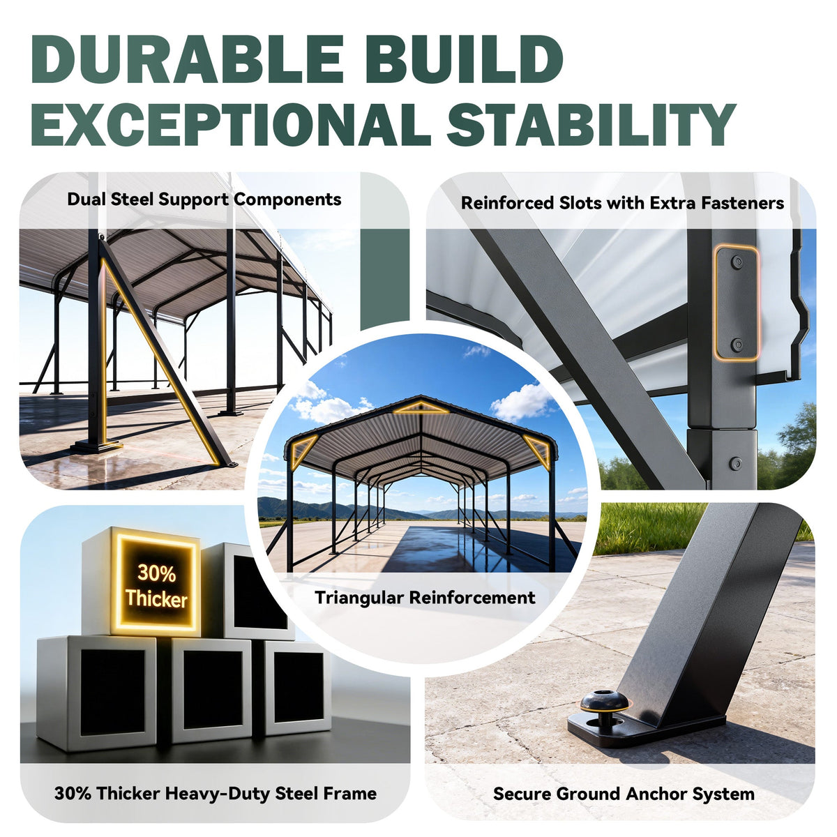 EROMMY 13' x 26' Outdoor Steel Carport with Galvanized Steel Frame and Roof