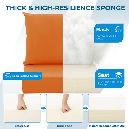 EROMMY Patio Furniture Cushions Set of 2 with Handle and Ties, Waterproof Fade-Resistant Outdoor Couch Cushions, Chair Pads for Dining Chairs, Orange