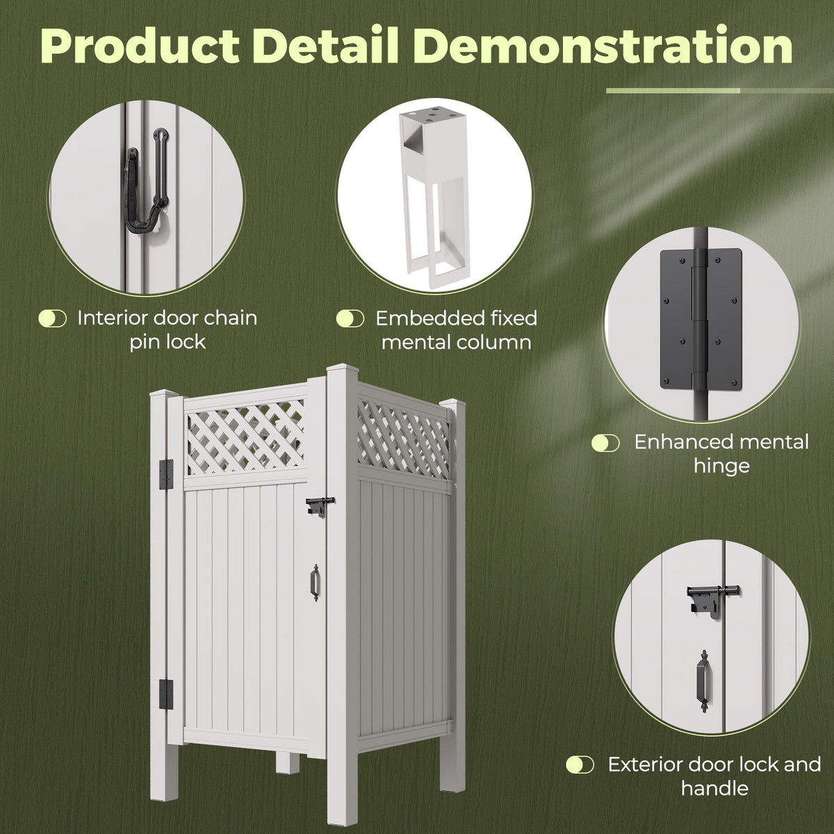 EROMMY 80.75"H x 45.75"W x 45.75"L White PVC Outdoor Shower Enclosure with Door, Weatherproof Privacy Stall for Pool & Beach, Durable Vinyl Construction(Grid-panel)