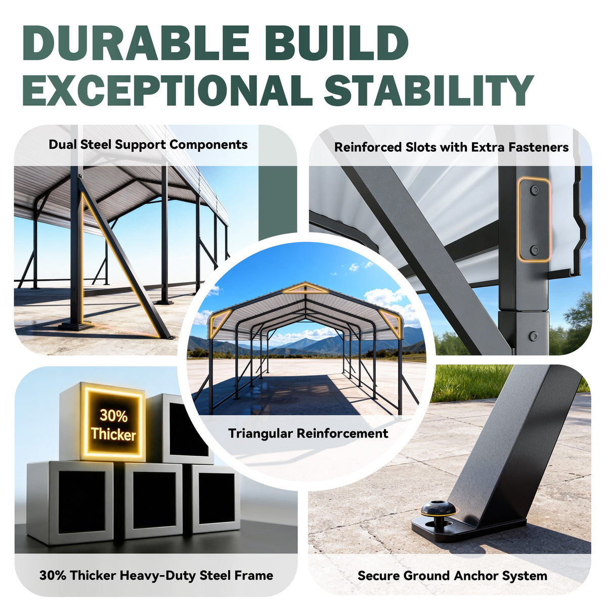EROMMY 11' x 19' Outdoor Steel Carport with Galvanized Steel Frame and Roof