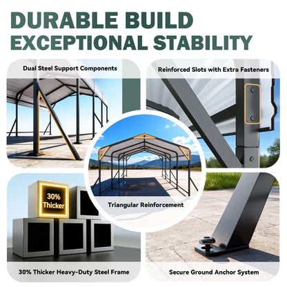 EROMMY 11' x 19' Outdoor Steel Carport with Galvanized Steel Frame and Roof