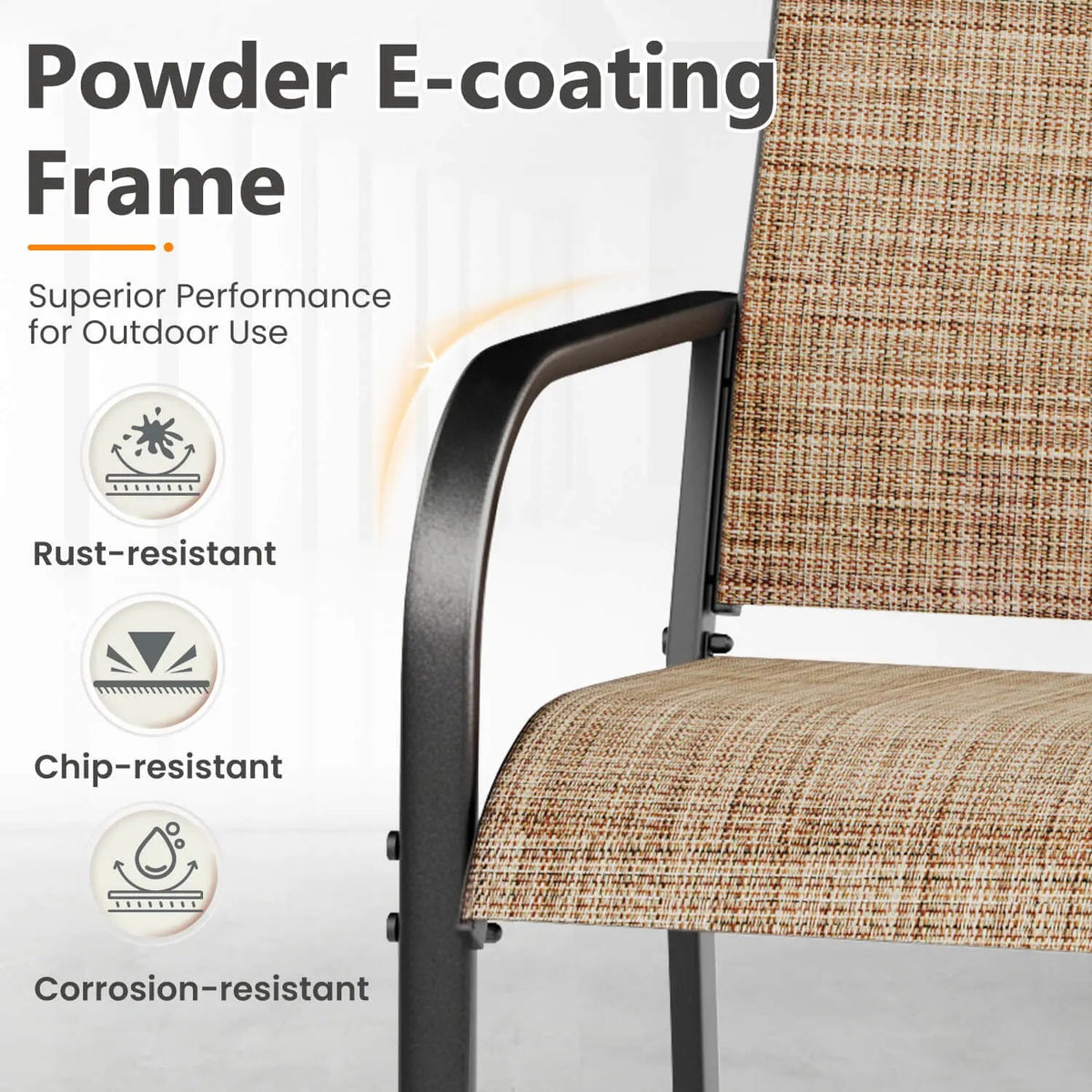 EROMMY Patio Chairs Set of 4, 330 LBS Capacity, 17.83" Widened Outdoor Dining Chairs with All Weather Quick-Drying Textilene & Metal Frame, Brown