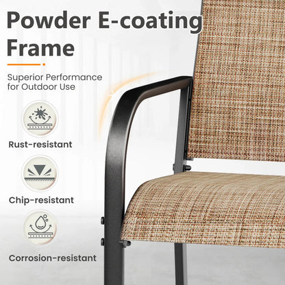 EROMMY Patio Chairs Set of 4, 330 LBS Capacity, 17.83" Widened Outdoor Dining Chairs with All Weather Quick-Drying Textilene & Metal Frame, Brown