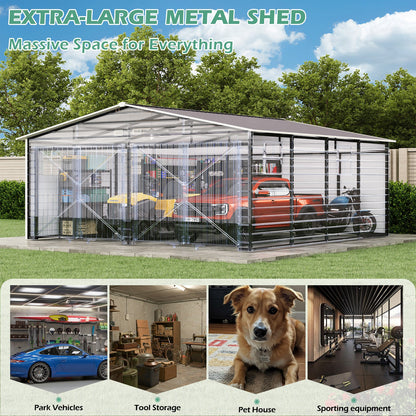 EROMMY 20x20 FT Heavy Duty Carport - Galvanized Steel Frame Car Shelter with Reinforced Base, Enclosed Storage Shed for Cars & Trucks, Grey