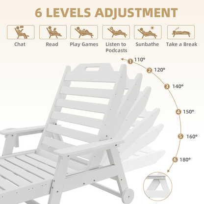 EROMMY 24" W Oversized Chaise Lounge Chairs Set of 2, Adjustable HDPE Outdoor Chairs with Wheels & Cup Holder, White