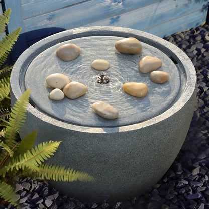 EROMMY 10.6"Tall Outdoor Water Fountain - Resin Garden Water Feature with LED Lights Effect, Gray