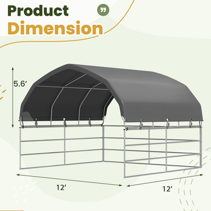 EROMMY 12'x12' Heavy Duty Round Style Canopy With Shade Shed Kit for Livestock, Gray