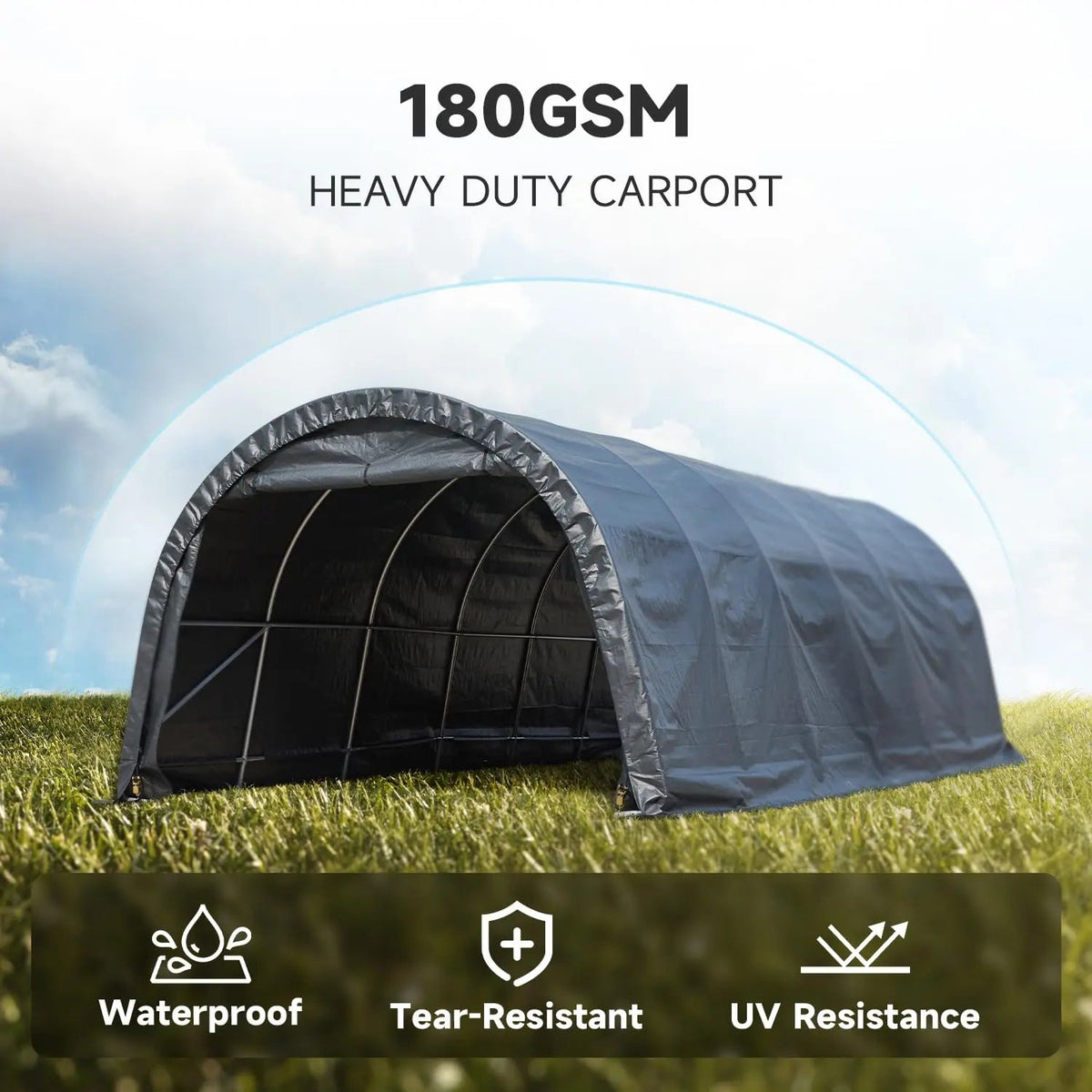 EROMMY 12 x 24 FT Heavy Duty Carport, Portable Garage with All-Steel Metal Frame and Round Style Roof, Anti-Snow Car Canopy Outdoor Storage Shelter for Car, Truck, Boat