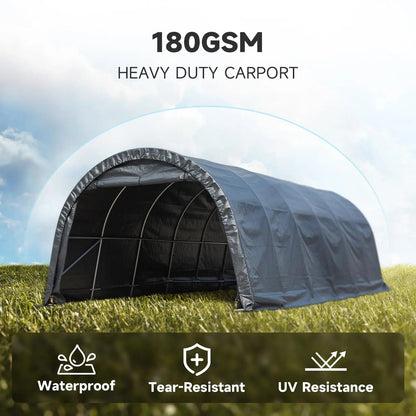 EROMMY 12 x 24 FT Heavy Duty Carport, Portable Garage with All-Steel Metal Frame and Round Style Roof, Anti-Snow Car Canopy Outdoor Storage Shelter for Car, Truck, Boat