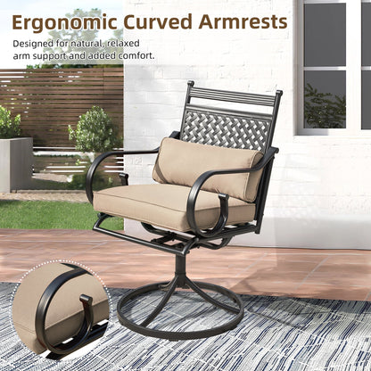 EROMMY Patio Swivel Chair Set of 6, Outdoor Dining Chairs with Cushions for Porch, Deck, and Garden, Khaki
