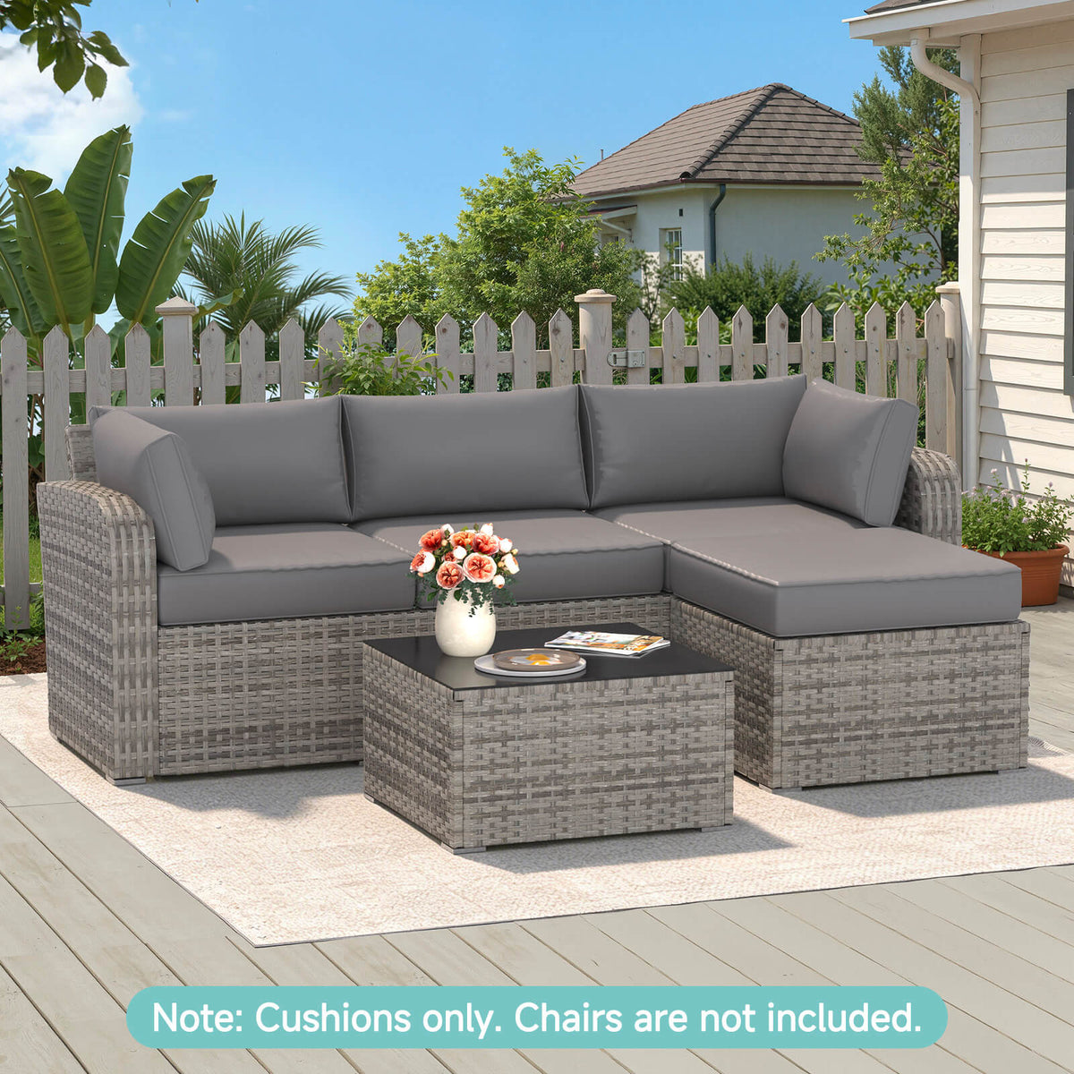 EROMMY 9-Piece Outdoor Sectional Cushions for 4-Seat Sofa, Waterproof Deep Seat w/ Non-Slip & Machine Washable Covers, Gray