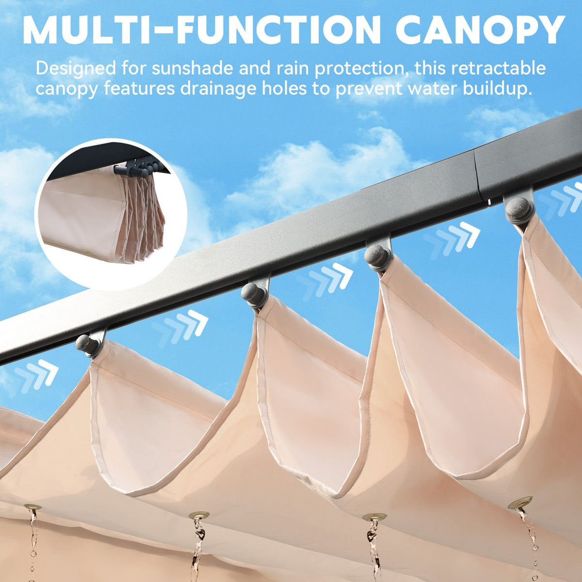 EROMMY Retractable Pergola 10x12 Ft, Upgraded Sun Shade with Waterproof Canopy, Durable Metal Patio Shelter with Magnetic Attachment for Backyard Garden Deck (Beige)