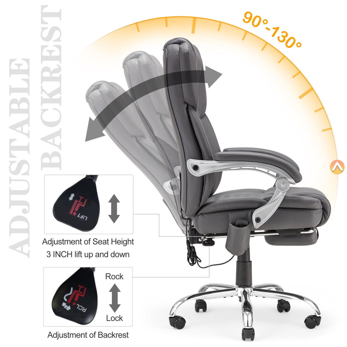 EROMMY Executive Office Chair, Ergonomic Big and Tall Massage & Heated Desk Chair (2 Pack, Gray)