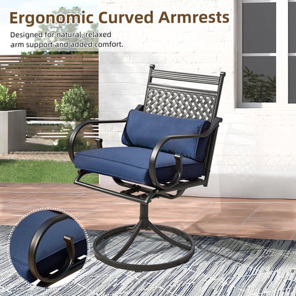 EROMMY Patio Swivel Chair Set of 4, Outdoor Dining Chairs with Cushions for Porch, Deck, and Garden, Blue