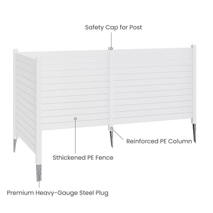 EROMMY Outdoor Privacy Fence, 48in H x 48in W Air Conditioner Fence，No Dig Trash Can Fence, 4 Fence Panels Pool Equipment Enclosure, Horizontal PVC Privacy Screen with 18 in Ground Stakes,White