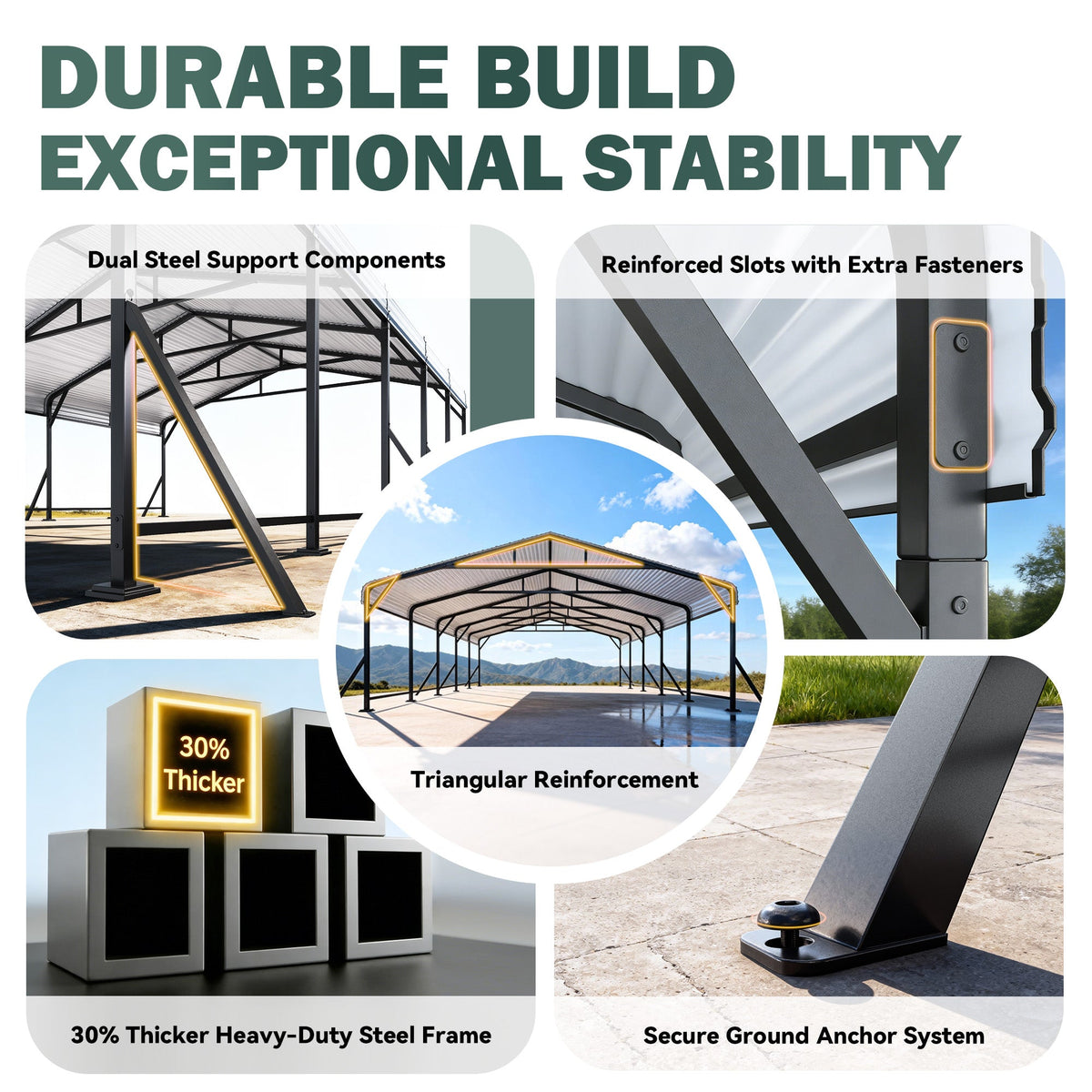 EROMMY 20' x 24' Outdoor Steel Carport with Galvanized Steel Frame and Roof