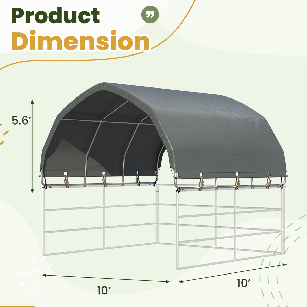 EROMMY 10'x10' Heavy Duty Round Style Canopy With Shade Shed Kit for Livestock, Gray