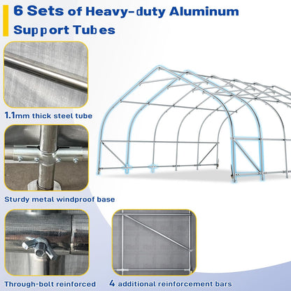 EROMMY 20x20 FT Heavy Duty Durable Carport, Galvanized Steel Frame Garage Shelter and Outdoor Storage, Waterproof 3-Layer PE Cover, Fits 2 Cars, Boat, Farm Equipment, Silver Gray