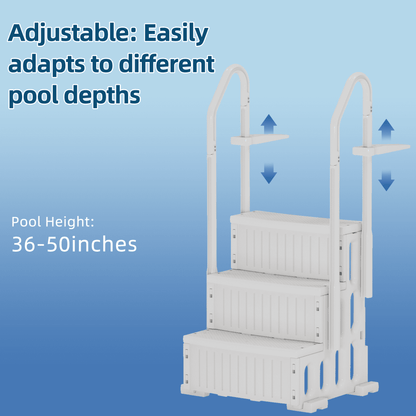 EROMMY Pool Ladder, 3-Step Pool Stairs with Double Handrails and Non-Slip Steps for 36-50” Above Ground and In-Ground Pools, White