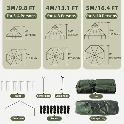 EROMMY Bell Tent for Family Camping, 9.8 FT Yurt Tent with Stove Jack, 4 Season Oxford Tents for Outdoor Party, Hot Tent Shelter Fits 3-4 People