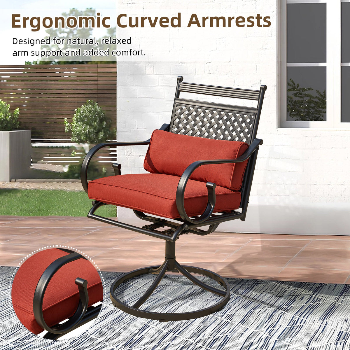 EROMMY Patio Swivel Chair Set of 6, Outdoor Dining Chairs with Cushions for Porch, Deck, and Garden, Red