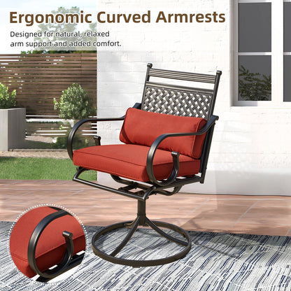 EROMMY Patio Swivel Chair Set of 6, Outdoor Dining Chairs with Cushions for Porch, Deck, and Garden, Red
