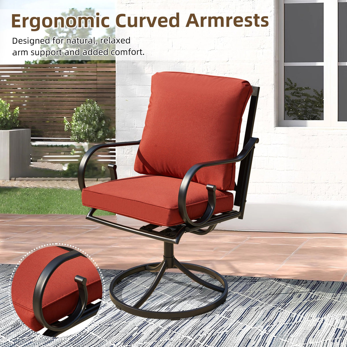 EROMMY  Patio Swivel Chair Set of 4, Outdoor Dining Chairs with Cushions, Red