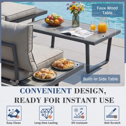 EROMMY Patio Conversation Sets, 4 Piece  Outdoor Patio Furniture Set, Outdoor Furniture with Coffee Table, Gray